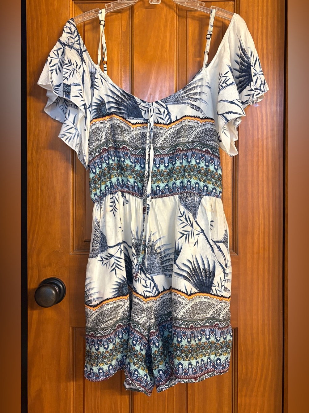 Tropical Print Cold Shoulder Romper
